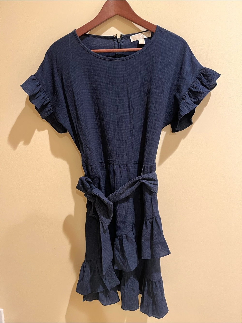 MICHAEL Michael Kors Navy Ruffle-Sleeve Tiered Dress with Belt